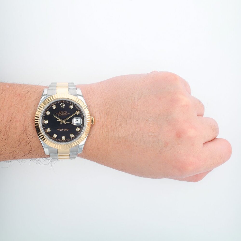 Rolex Datejust II 116333 41mm Black Diamonds Dial Fluted Bezel Oyster Band - Picture 10 of 10